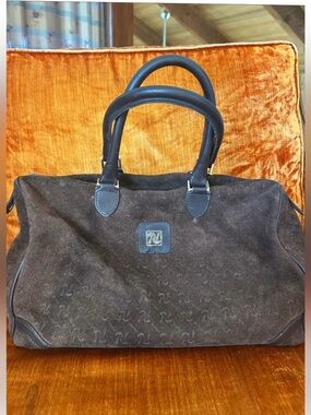 Vintage Made in Spain Brown Suede Logo Satchel Bag with Leather Double Handles